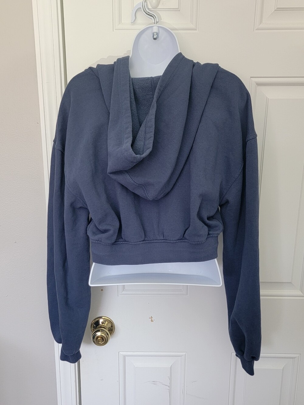 For Love And Lemons Slate Blue Cropped Hoodie Cinched Waist Hem Size Medium - Picture 5 of 12